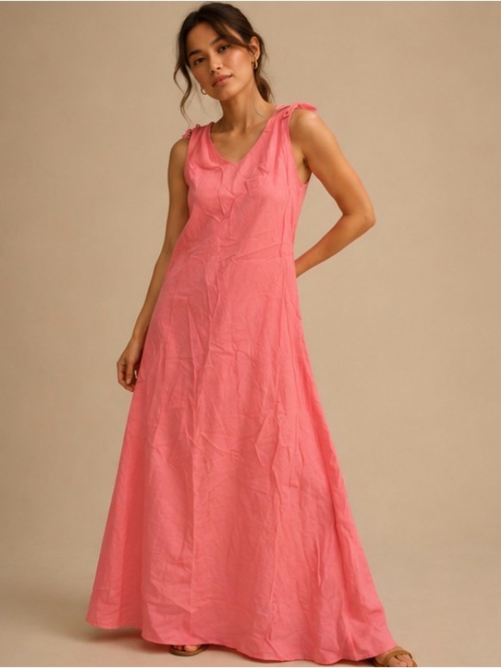 Plaza South Petite Pink Linen Blend Sleeveless Midi Dress Women’s 6P